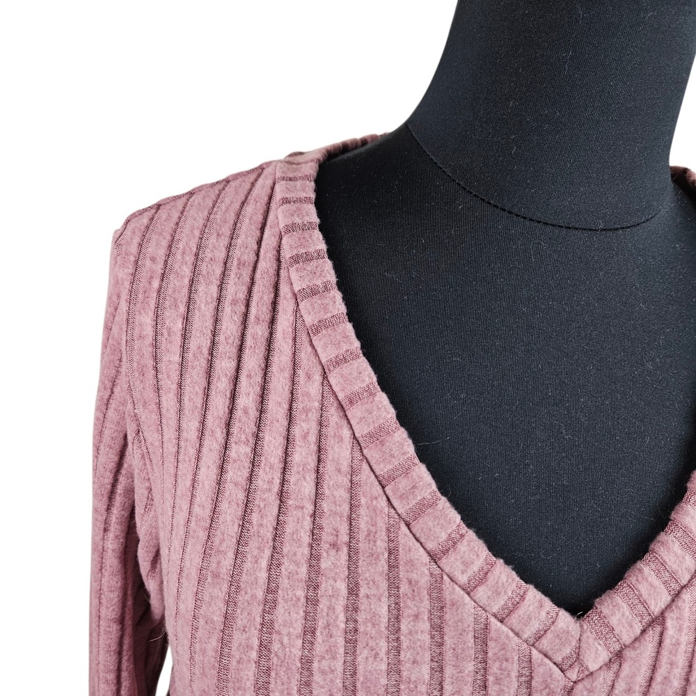 Shein Curve+ Womens 5X V Neck Ribbed Knit Long Sleeve‎ Pullover Top Pink Mauve - Picture 2 of 10